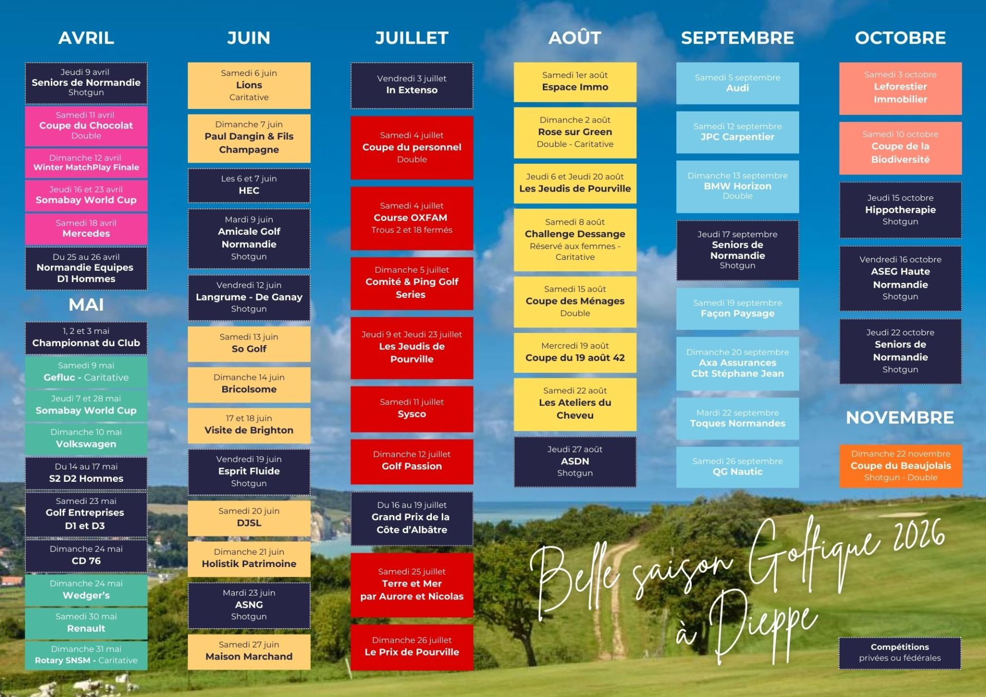 Calendrier des compétitions 2026